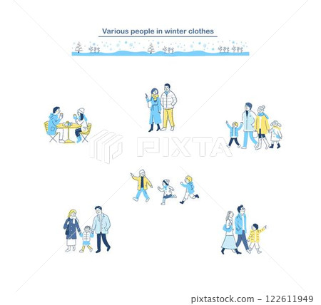 Various people walking winter set 122611949