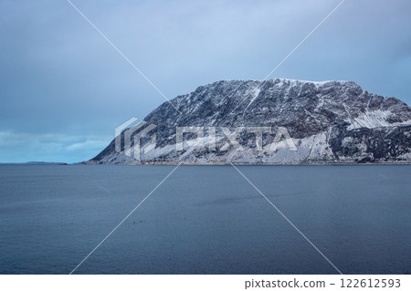 Landscape with a fjord and mountains, Harstad, Norway 122612593