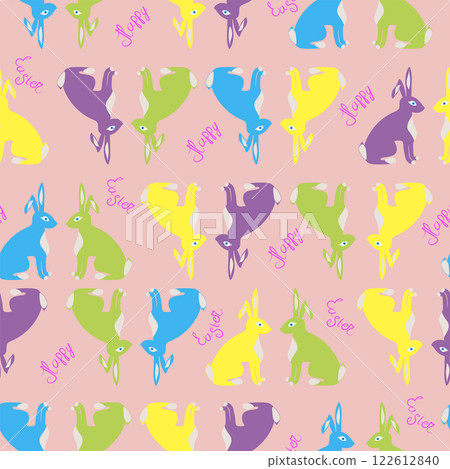 Seamless background-free pattern with colored Easter bunnies 122612840