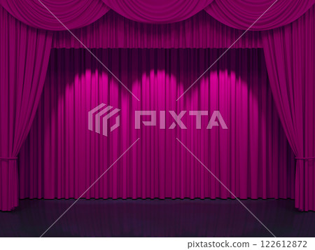 Luxury stage or windows curtains, realistic 3D illustration Luxury stage or windows curtains, realistic 3D illustration 122612872