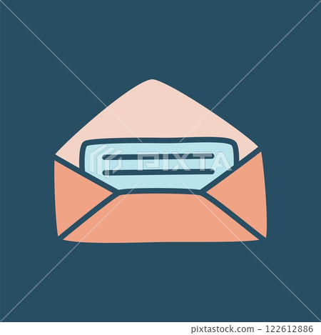 Doodle Open envelope with letter icon or logo, hand drawn on dark background 122612886