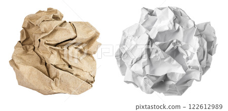 Crumpled brown and white sheet of paper isolated on white background Crumpled brown and white sheet of paper isolated on white background 122612989