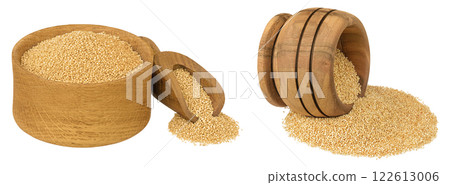 Amaranth grain seeds in wooden bowl and scoop isolated on white background 122613006