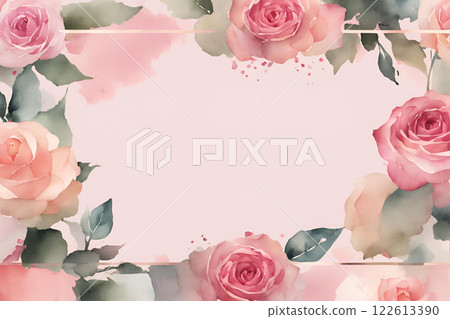 Frame message card with pink rose flowers Frame message card with pink rose flowers 122613390