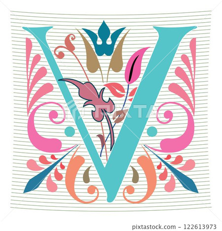Art Regal Initial Caps Font Capital Letter V vector design Art Regal Initial Caps Font Capital Letter V vector design 122613973