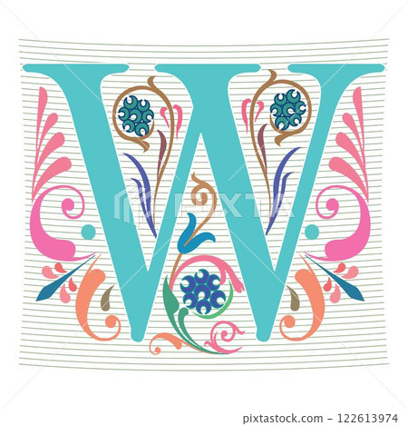 Art Regal Initial Caps Font Capital Letter W vector design 122613974