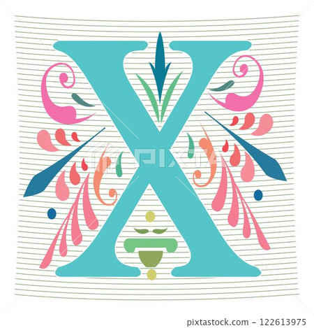 Art Regal Initial Caps Font Capital Letter X vector design 122613975