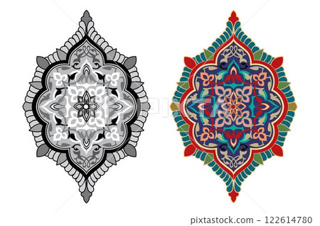 Vintage floral calligraphic floral vignette scroll corners ornamental design elements black and color set isolated vector Vintage floral calligraphic floral vignette scroll corners ornamental design elements black and color set isolated vector 122614780