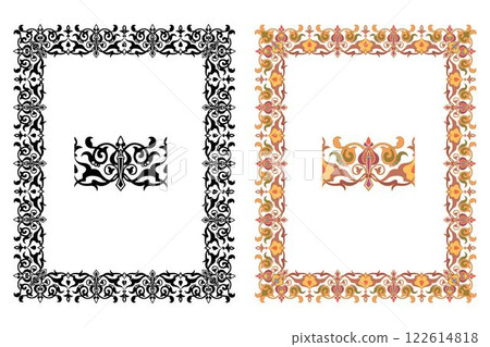 Vintage traditional realistic black and color frames set on white background isolated vector illustration Vintage traditional realistic black and color frames set on white background isolated vector illustration 122614818