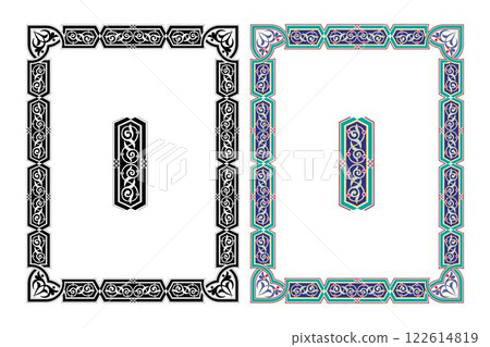 Vintage traditional realistic black and color frames set on white background isolated vector illustration 122614819