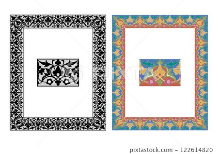 Vintage traditional realistic black and color frames set on white background isolated vector illustration 122614820