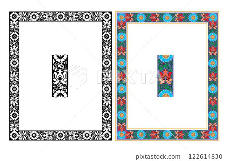 Vintage traditional realistic black and color frames set on white background isolated vector illustration Vintage traditional realistic black and color frames set on white background isolated vector illustration 122614830