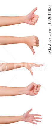 Diverse Hand Gestures Representing Various Emotions and Reactions Isolated on White Background 122615083