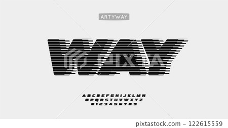 Wind striped letters, bold dynamic typography, modern racing font with clean lines for edgy velocity logos, tech and automotive branding, contemporary visual identity. Vector typeset. 122615559