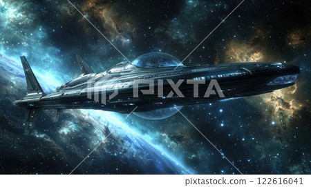 Colossal Self Sustaining Generation Ship in Deep Space Glowing Biosphere Sleek Design Towering Solar Sails Distant Nebulas Colossal Self Sustaining Generation Ship in Deep Space Glowing Biosphere Sleek Design Towering Solar Sails Distant Nebulas 122616041