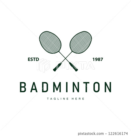 simple sport design simple badminton logo black silhouette minimalist shuttlecock vintage concept 122616174
