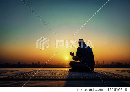 Ramadan Fajr Prayer at Sunrise in a Spiritual Atmosphere Ramadan Fajr Prayer at Sunrise in a Spiritual Atmosphere 122616248