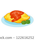 Broccoli and omurice - hand drawn food illustration 122616252
