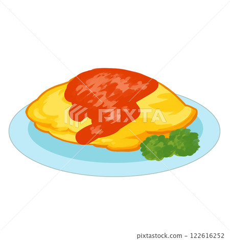 Broccoli and omurice - hand drawn food illustration 122616252