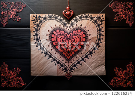 Intricate Baroque Inspired Heart Illustration with Ornamental Patterns Intricate Baroque Inspired Heart Illustration with Ornamental Patterns 122616254