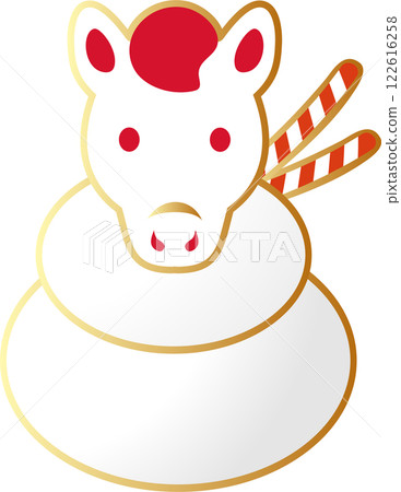 New Year 2026 New Year's card 2026 Horse Horse Clay bell Kagami mochi New Year's decorations Zodiac Cute Design Illustration material 122616258