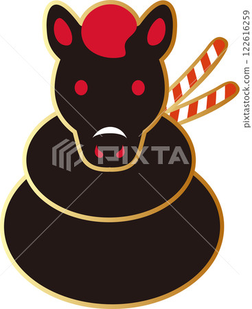 New Year 2026 New Year's card 2026 Horse Horse Clay bell Kagami mochi New Year's decorations Zodiac Cute Design Illustration material 122616259