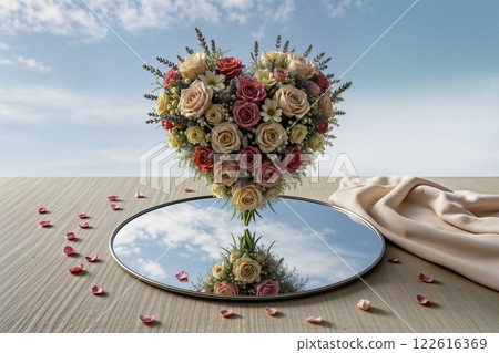 Heart Shaped Bouquet with Sky Reflection 122616369