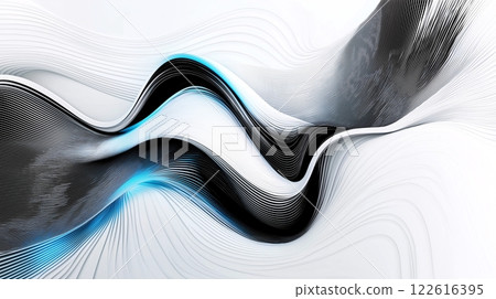 Abstract fluid curves with glossy black, blue and white colors Abstract fluid curves with glossy black, blue and white colors 122616395