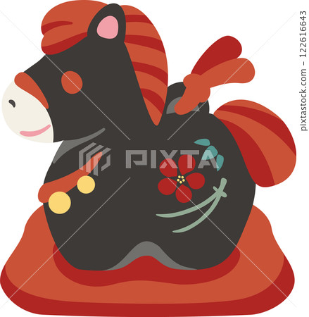 2026新年賀卡2026年馬馬粘土鈴鐺十二生肖可愛黑色插圖素材 122616643