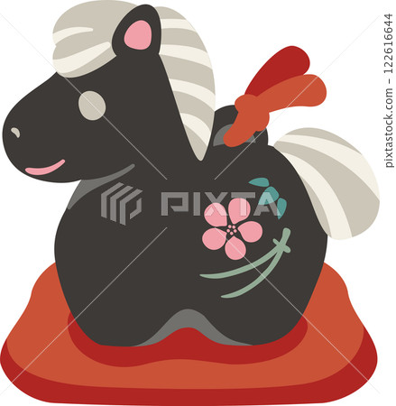 2026新年賀卡2026年馬馬粘土鈴鐺十二生肖可愛黑色插圖素材 122616644