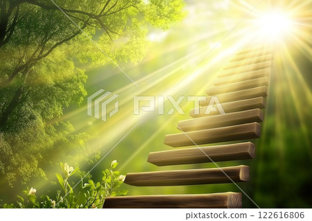 Inspirational Path to Success in Business Growth with Stairs Leading Towards Bright Future 122616806