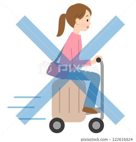 A young woman traveling with an electric suitcase 122616824