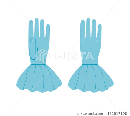 Gloves With Ruffled Cuff Wrist Above length aqua cartoon Fashion hand accessory clothing technical illustration garment. 122617108