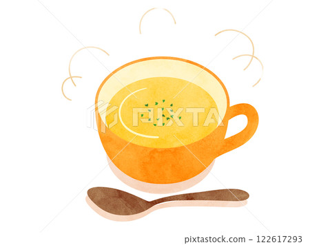 南瓜湯或南瓜濃湯插圖，水彩版 122617293