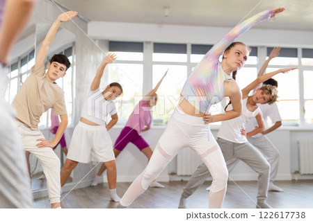 Group of children warming up before dance class 122617738