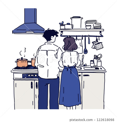 Two people cooking together in the kitchen 122618098