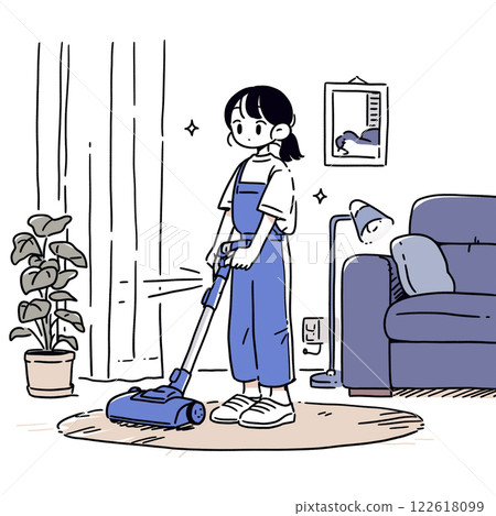 Woman vacuuming the living room 122618099