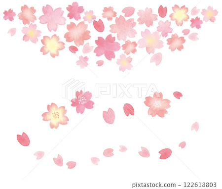 Watercolor cherry blossoms and cherry blossom petals 122618803