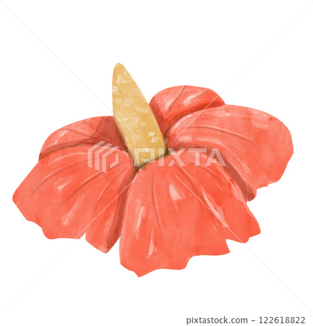 Flower Red Plants Hibiscus Picturesque Watercolor Illustration for Print and Web Design 122618822