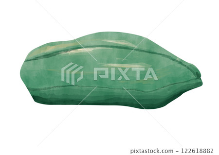 Papaya Fruit Ripe Whole Green Skin Watercolor Illustration for Print and Web Design 122618882
