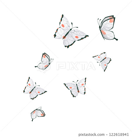 Watercolor Composition Flock of Flying White Butterflies Illustration Digital for Printing and Web Watercolor Composition Flock of Flying White Butterflies Illustration Digital for Printing and Web 122618941