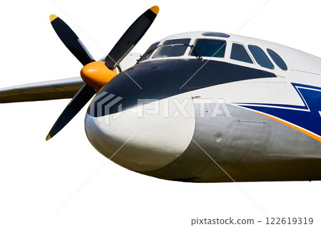 Old propeller driven passenger plane on white Old propeller driven passenger plane on white 122619319
