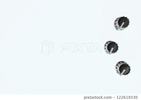 Black buttons potentiometers for volume and frequencies of the mixer, amplifier 122619330