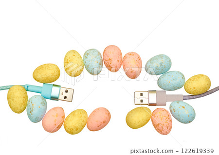 Two gray blue usb cables for connection,charge on white Two gray blue usb cables for connection,charge on white 122619339