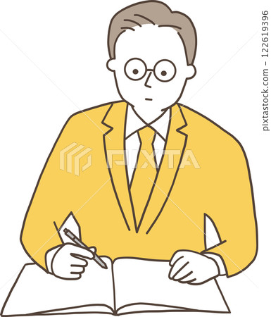 A man in a suit taking notes in a notebook 122619396