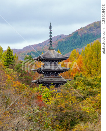 Sendai City, Jogi, Gokurakuzan Saihoji Temple, Okura River, Five-story Pagoda seen from Jogi Bridge Sendai City, Jogi, Gokurakuzan Saihoji Temple, Okura River, Five-story Pagoda seen from Jogi Bridge 122619498