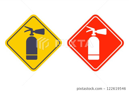 Flat icon fire extinguisher. Fire safety sticker. Flat icon fire extinguisher. Fire safety sticker. 122619546