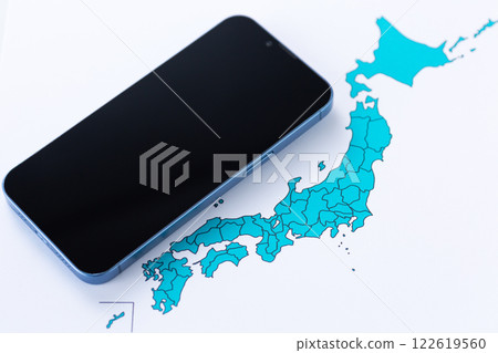 日本列島地圖與智慧型手機 122619560