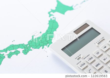 Map of the Japanese archipelago and a calculator Map of the Japanese archipelago and a calculator 122619563