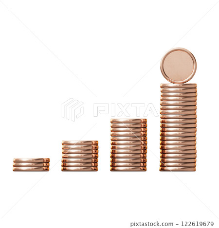 Stacked Coins Displaying Financial Growth and Increment Concept on White Background. 3D Illustration. File with Clipping Path 122619679